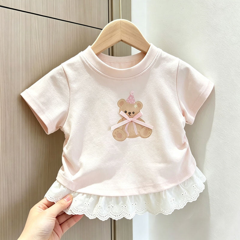 女童短袖t恤夏季卡通花边上衣服图片