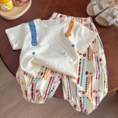 束脚裤 儿童短袖 两件套 新款 男女童卡通贪吃蛇纯棉t恤薄款 套装 夏季