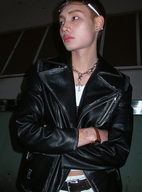 Dream Band AW2024秋冬季机车夹克外套男美式防风夹克皮衣黑色