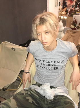 DreamBand修身美式街头短袖纯棉t恤男正肩紧身短袖灰色夏季短款