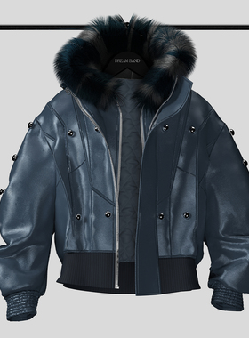 DreamBand2025AW蓝色夹克二代毛领铆钉廓形宽松潮流毛领棉服外套