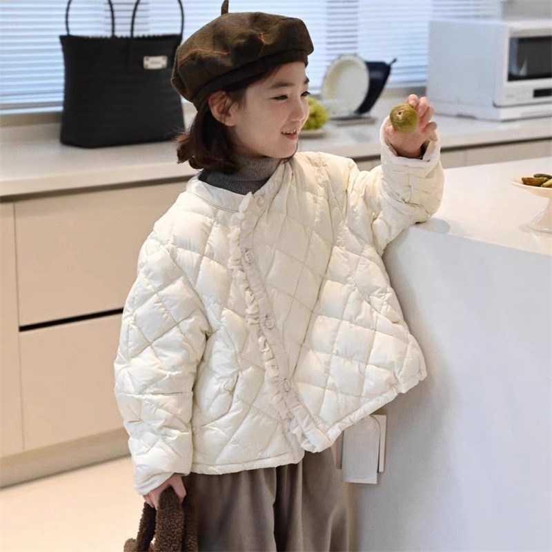 现货韩系童装秋冬新款女童御寒百搭棉服小女孩Q甜美木耳边洋气外