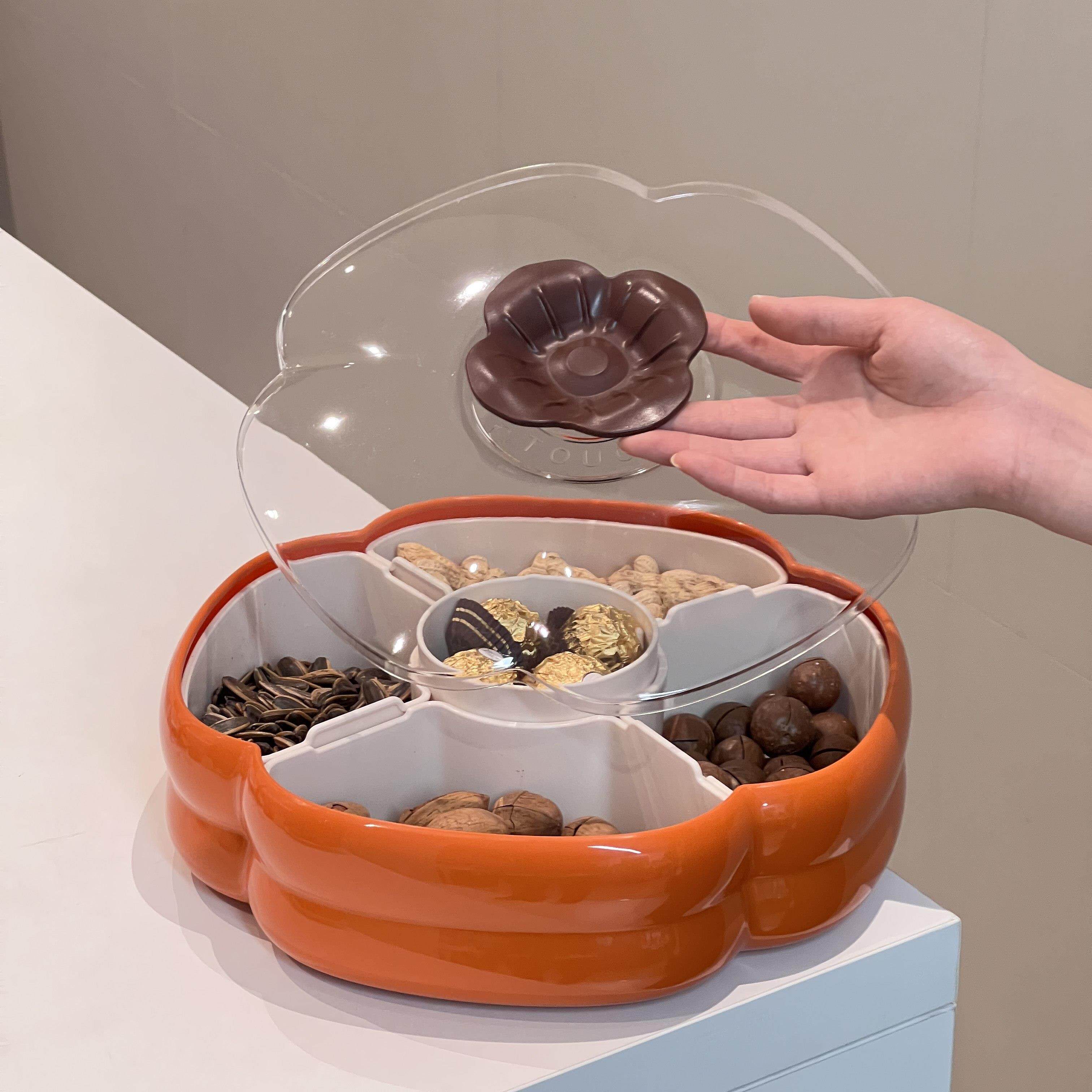 柿子干果盘客厅茶几家用高颜值瓜子坚果糖果盒零食分格收纳盒