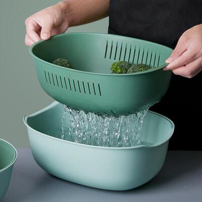 日本新款双层椭圆形沥水篮筛家用品质厨房塑胶篮子洗菜沥水篮客厅