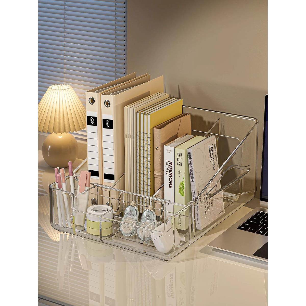 SA桌面书立书架分隔透明亚克力学生书本文具收纳盒办公文件置物架
