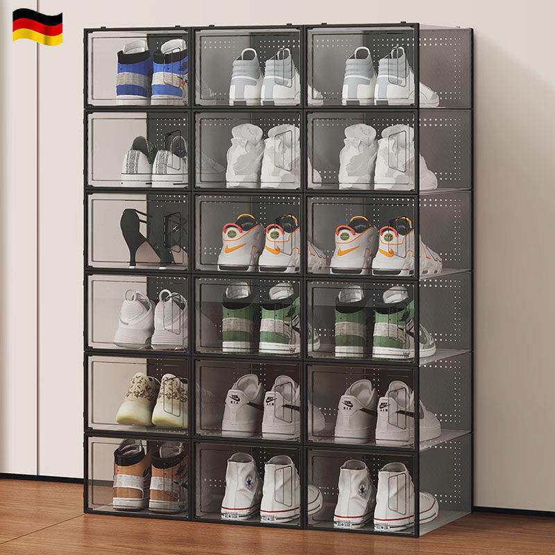德国加厚鞋盒收纳盒透明折叠存放靴子塑料球鞋架鞋柜抽屉式省空间