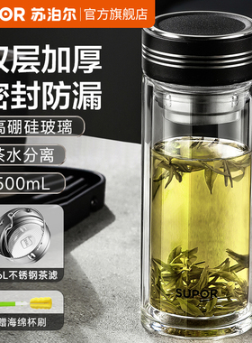 苏泊尔高硼硅玻璃杯大容量家用茶杯耐高温双层泡茶杯子2025新款男