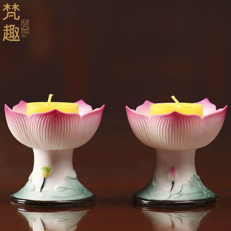 陶瓷高脚烛台复古供佛家用蜡烛台座香炉供奉蜡台底座佛前供香一体