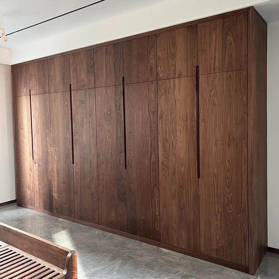 定制衣柜 北美樱桃木衣柜现代简约日式原木风实木家用卧室大衣橱