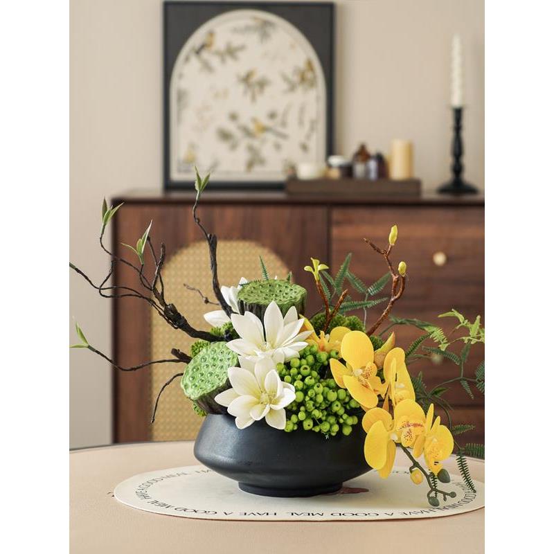 现代中式风格软装配饰样板房花艺售楼部高档彷真成品花艺桌面摆设