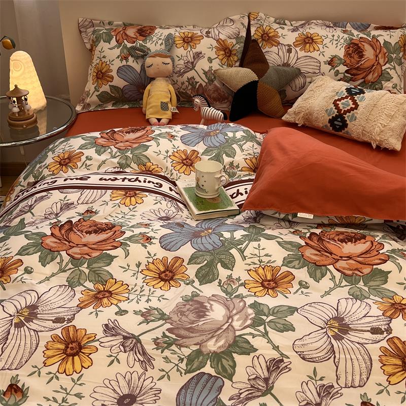 夏季菊花四件套双人床上用品水洗棉四件套床单被套学生宿舍三件套
