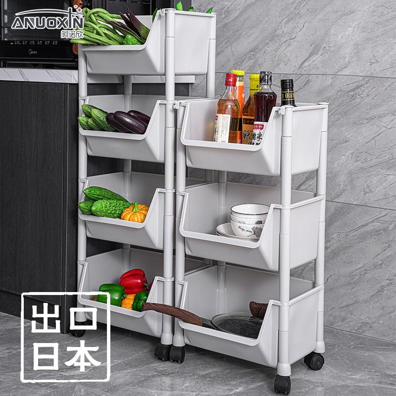 厨房置物架落地式果蔬菜架子收纳筐带轮用品大全家用多层放菜篮子