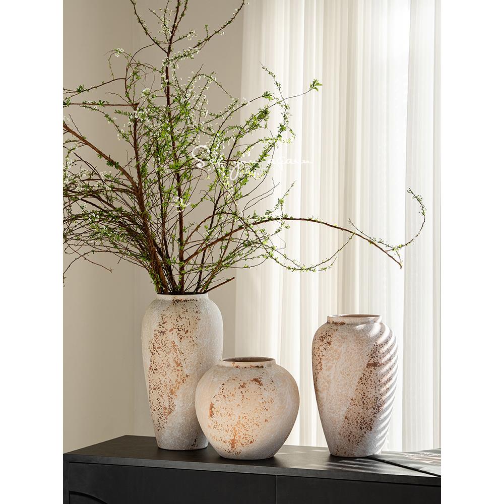 陶瓷花瓶侘寂风高级感法式复古陶罐客厅插花干花芍药餐桌装饰摆件