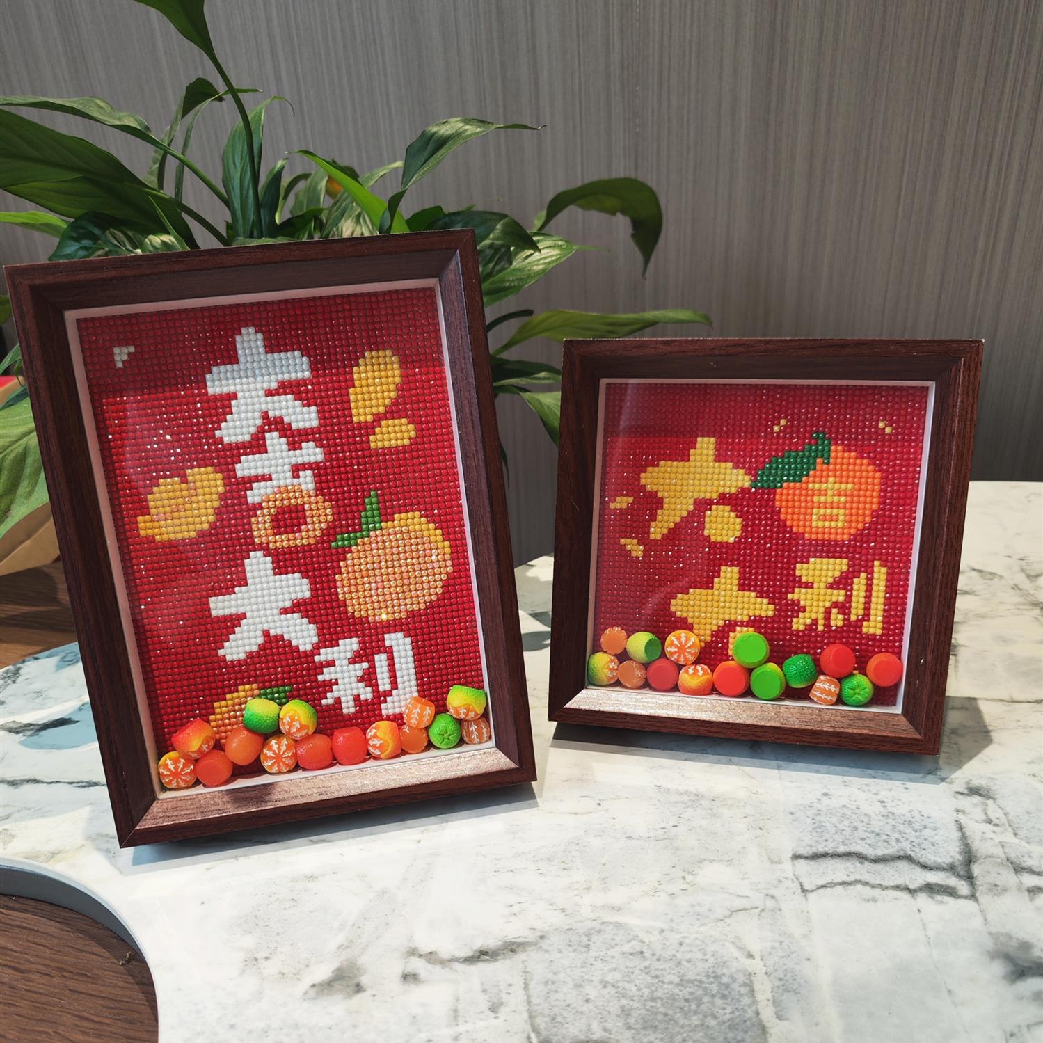 2025新款真玻璃相框大吉大利钻石画 画diy手工家居摆饰十字绣摆台