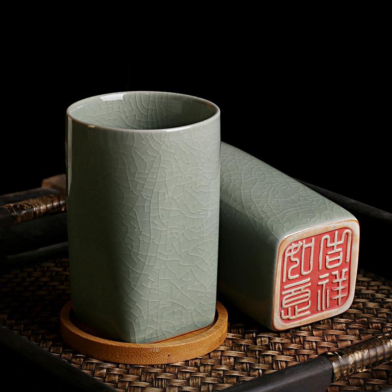 陶瓷大号哥窑茶杯家用泡茶喝水杯开 片可养汝窑印章杯办公室个人
