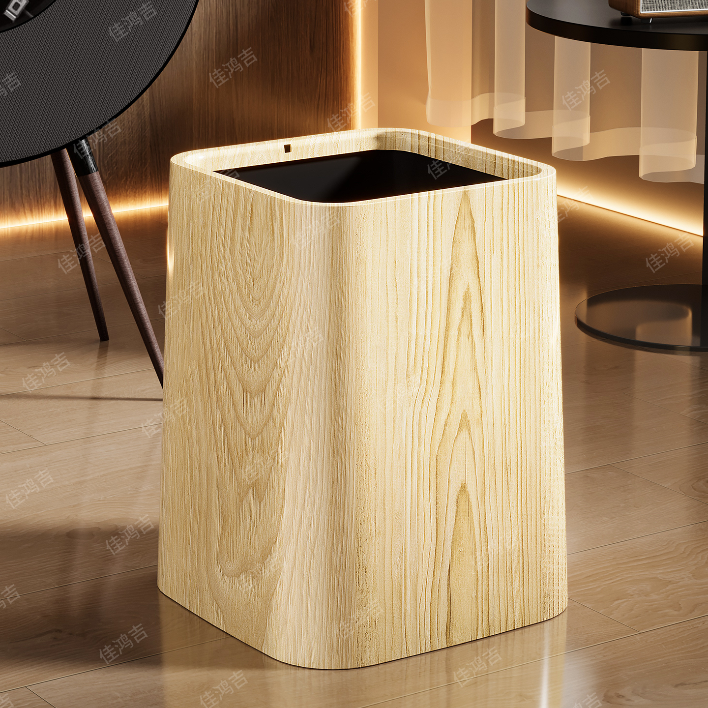 木纹垃圾桶家用客厅卧室中古风高档轻奢纸篓办公室酒店专用卫生桶