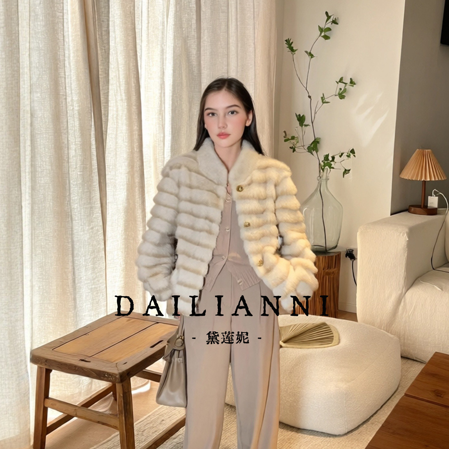 北欧紫貂立领短款皮草女轻奢