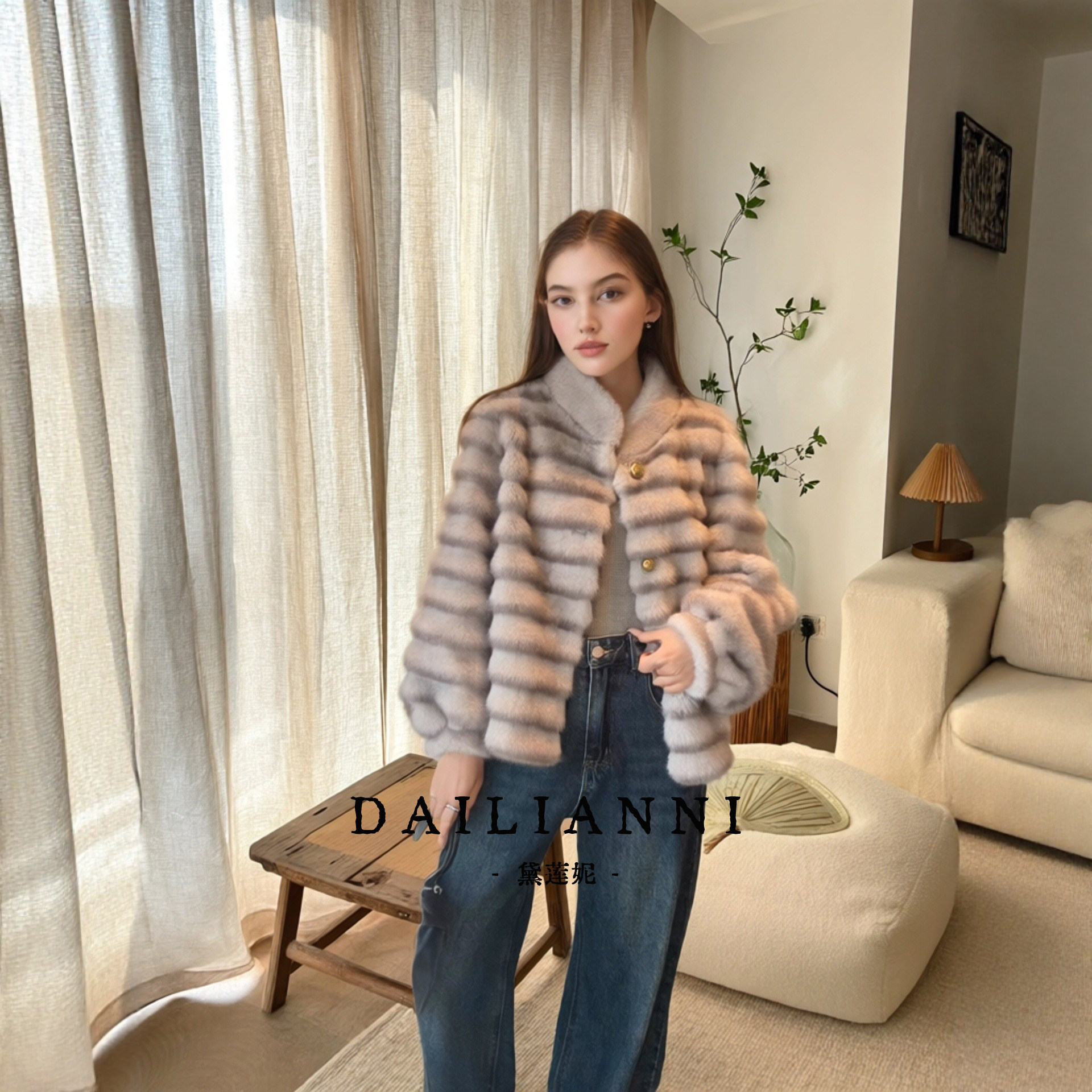 冬季渐变紫貂毛仿皮草加厚女外套