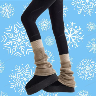 黑色针织袜套女中筒秋冬季 设计感粗线羊毛堆堆袜拼色y2k小腿腿套