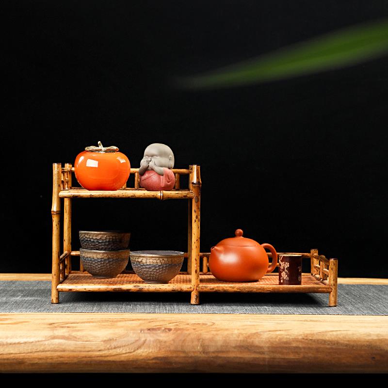 手工竹制博古架梅鹿竹茶棚茶室茶具茶杯茶壶桌面收纳展示架多宝阁