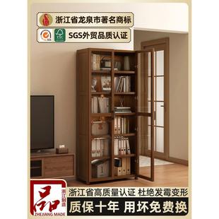 书架落地置物架一体靠墙柜子书柜带玻璃门儿童书桌实木收纳储物柜