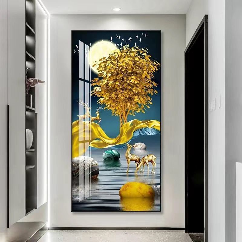 走廊墙壁入户北欧过画竖版玄关简约装饰画玄幻晶瓷现代挂画道客厅图片