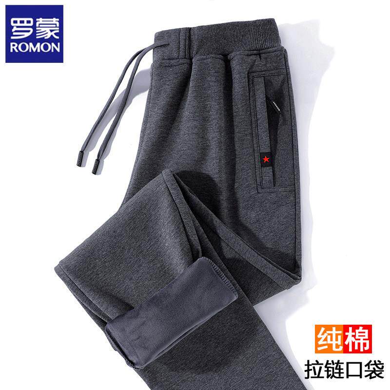 罗蒙纯棉卫裤男秋冬中老年爸爸运动加绒加厚大码休闲裤子男款秋季