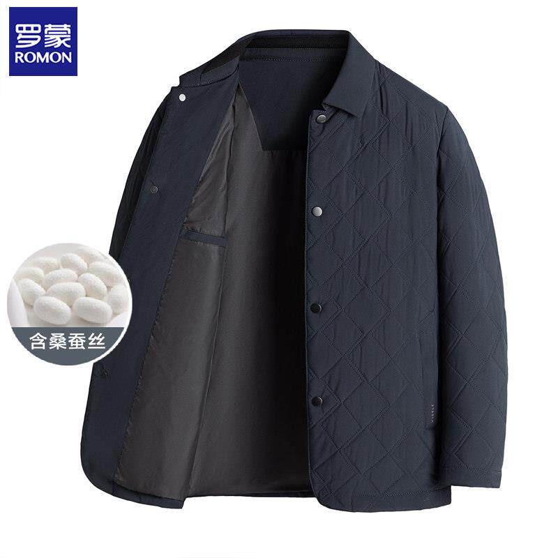 罗蒙男士棉服桑蚕丝绗棉夹棉加棉夹克商务中老年菱格棉衣棉袄外套