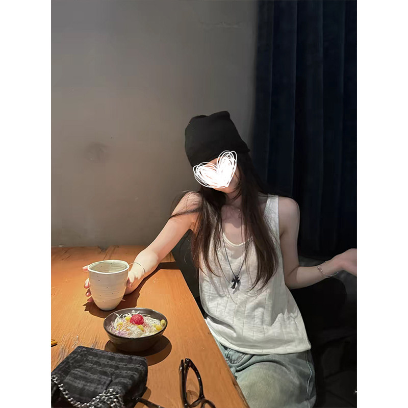 MosesQueen/魔西女王慵懒风纯棉U领外穿背心夏季宽松气质无袖上衣图片