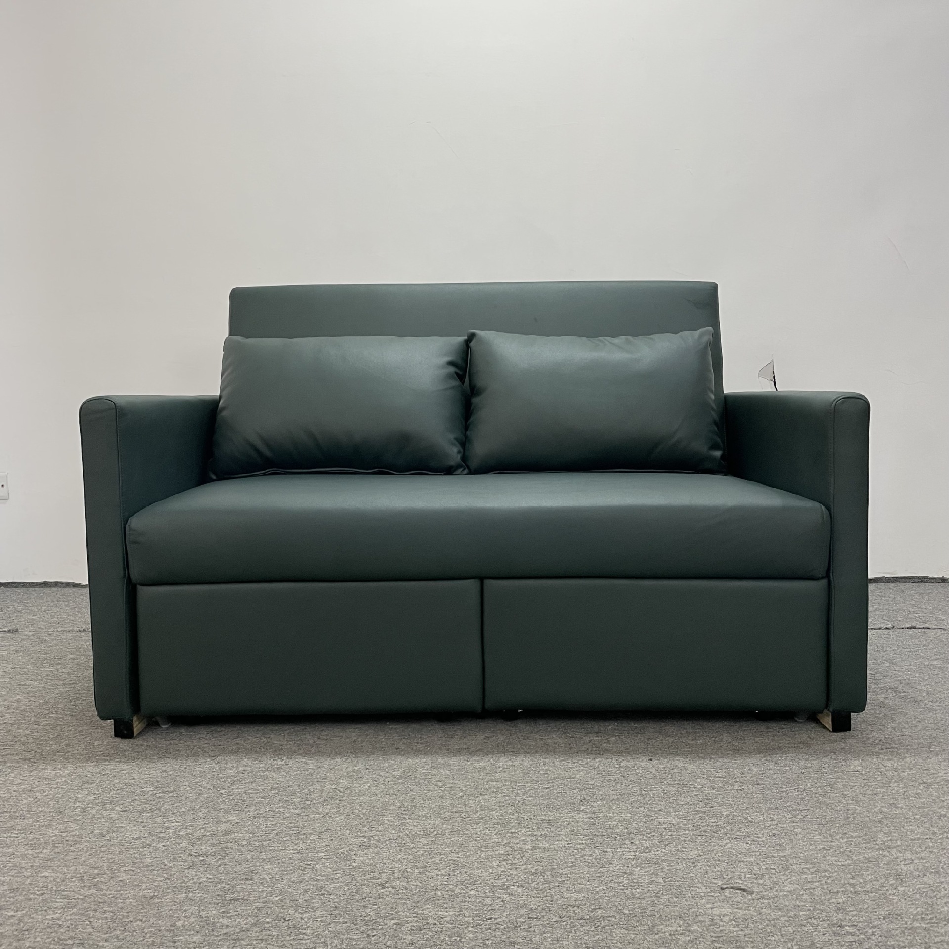 小户型双人位折叠双拖多功能两用沙发床 免洗墨绿色科技布沙发床