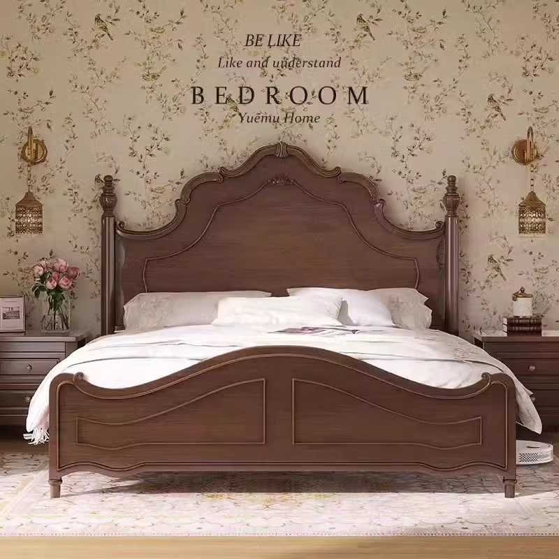 中古风美式实木床现代简约1.8米法式复古大床1.5米轻奢主卧双人床