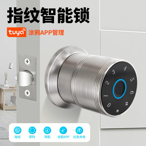 球形指纹锁涂鸦密码锁外贸三杆球锁室内电子锁具智能门锁智能锁具