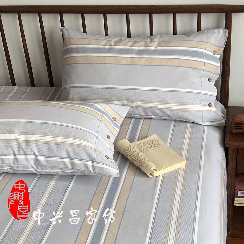 中兴昌家纺全棉老粗布色织条纹单双人床单三件套实体店月销5000＋