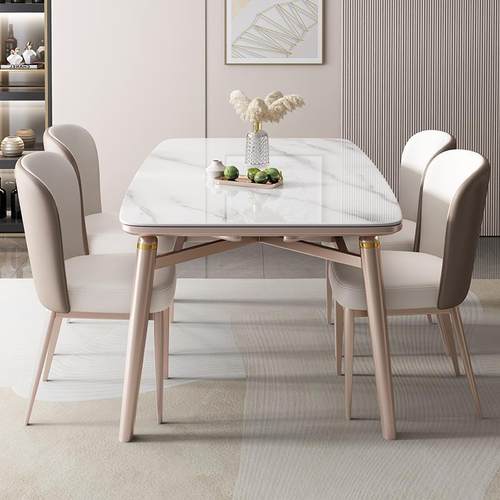 轻奢岩板实木餐桌椅组合现代简约小户型家用伸缩折叠方圆两用桌子