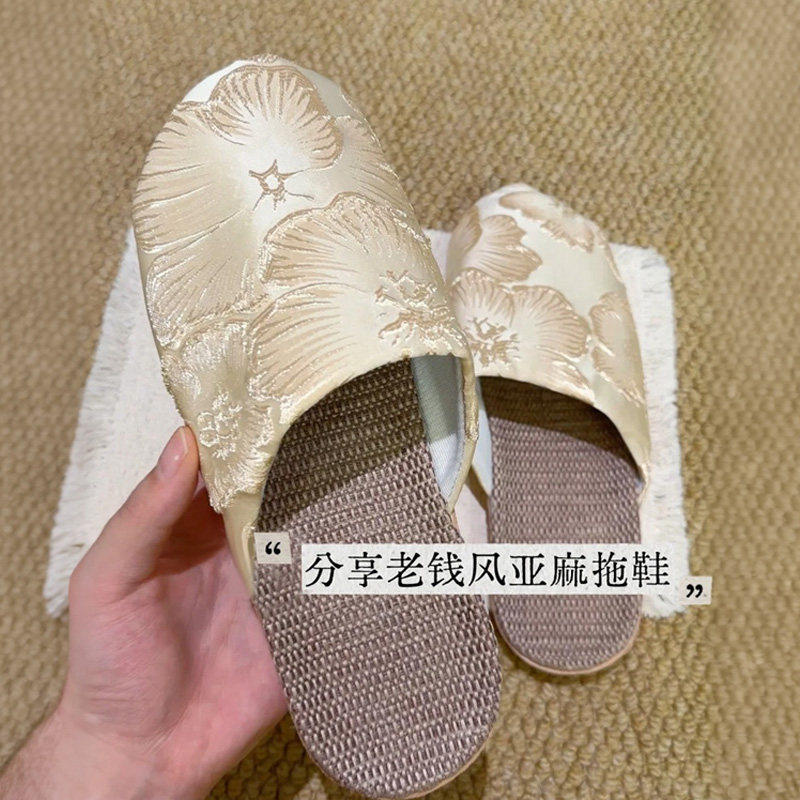 老钱风亚麻拖鞋!刺绣新中