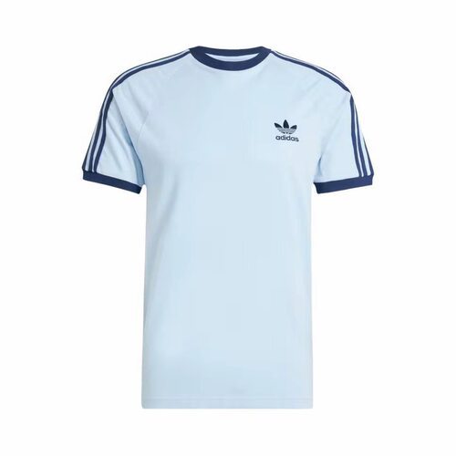 阿迪达斯Adidas蓝色 休闲圆领刺绣短袖运动T恤JN7018