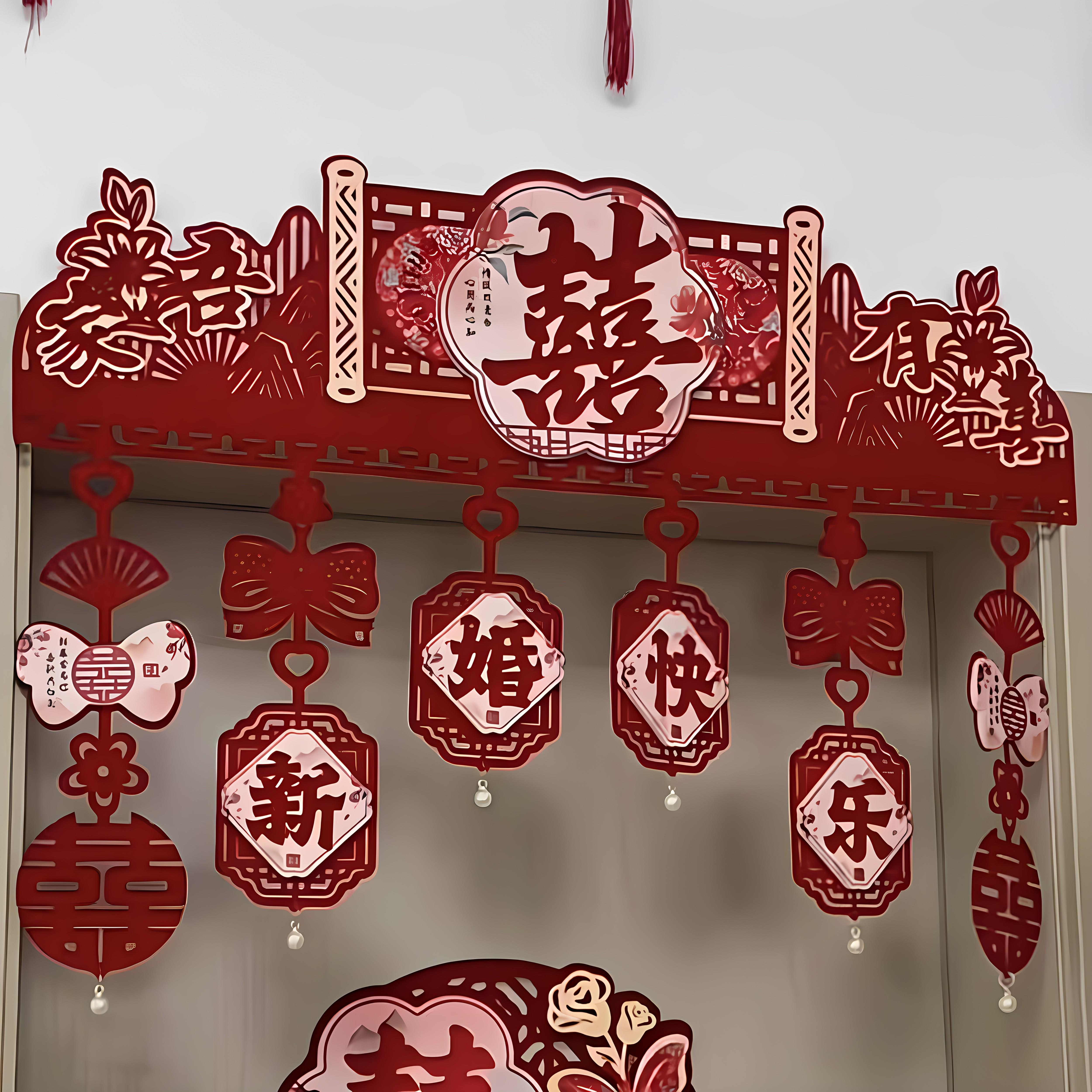 结婚新婚快乐门帘高级感喜字氛围感门楣装饰新房卧室门头场景布置
