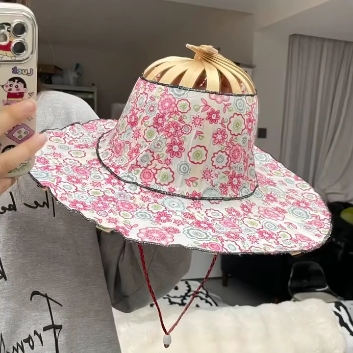 扇子帽子两用折叠带扇子的帽子折叠扇子超轻女士随身扇子夏天防晒
