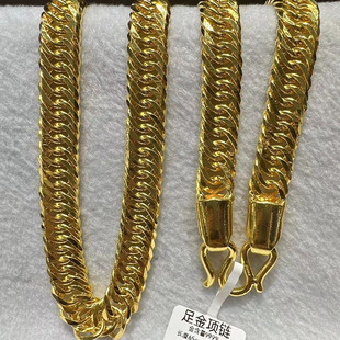 足金9999古巴链黄金项链男龙骨骑士老板纯金显粗马鞭链定制送男友