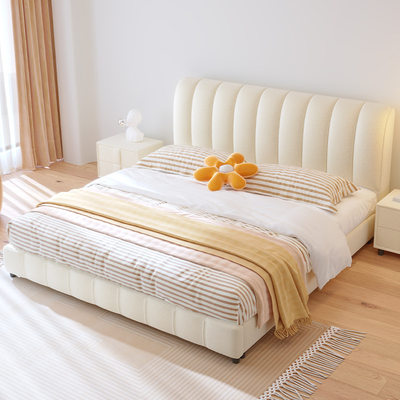 现代简约科技布床网红双人1.8米主卧布艺床1.5m轻奢女生奶油风床