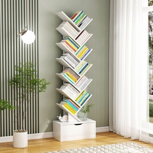 落地式书架可移动置物架多层简易收纳储物架一体靠墙创意树形书架