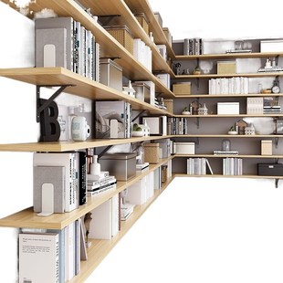 墙上置物架木板一字搁板书架墙面挂式墙壁展示架固定托架上墙层板