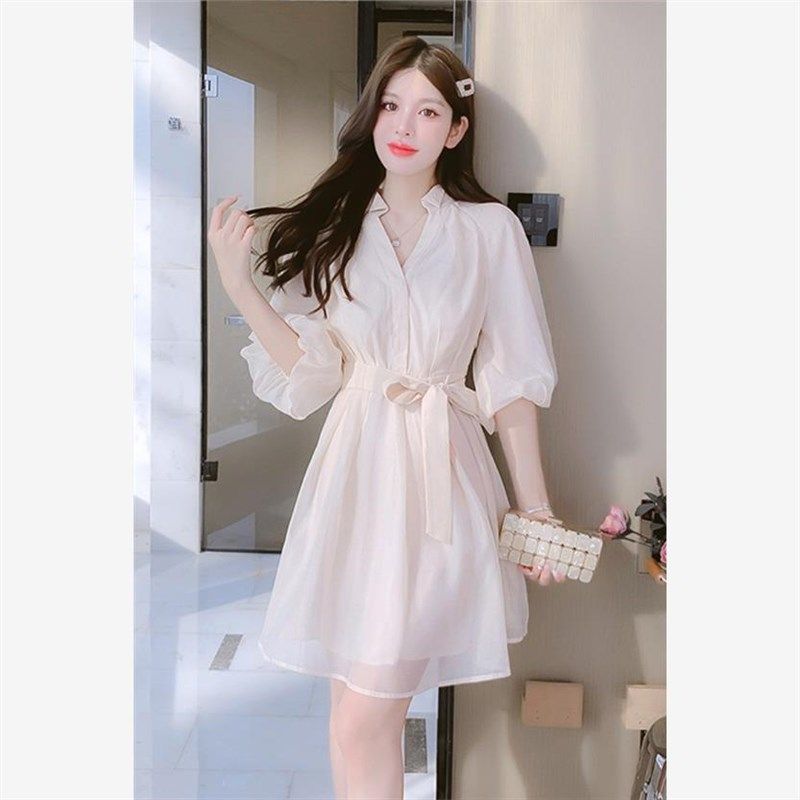 温柔风高级感纯欲灯笼袖雪纺V领连衣裙女夏宽松收腰显瘦短袖裙子,模玩/动漫/周边/娃圈三坑/桌游,lolita洛丽塔连衣裙,淘宝优惠券,粉丝福利购,淘宝优惠卷