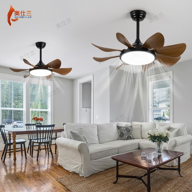 风扇灯儿童新款简约吸顶吊扇灯卧室餐厅客厅家用木纹电扇灯大风