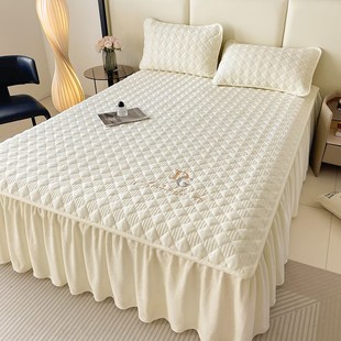 牛奶绒床裙三件套白色床单加厚床罩床垫套防滑宝宝绒夹 2024b冬季