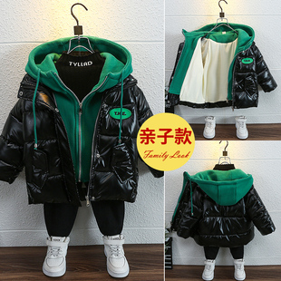 儿童套装男童棉衣冬装外套2023新款男孩羽绒棉服冬季免洗中长版大