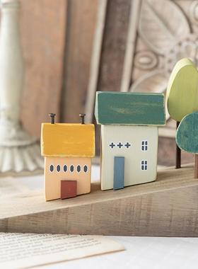 北欧现代木质小摆件积木桌面创意工艺品卡通摄影道具儿童房装饰