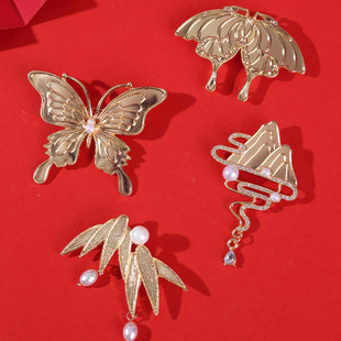 非遗diy手工点翠仿烧蓝蝴蝶胸针发簪子底胚素胚胎底螺钿材料配件