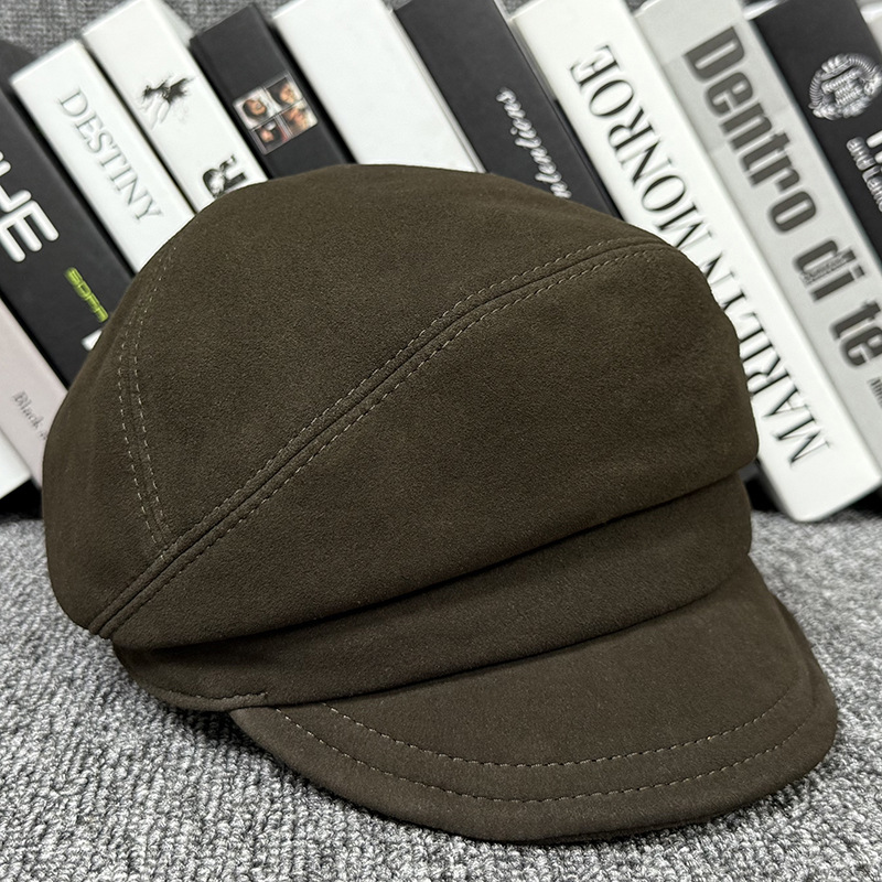 高档新款秋冬季时尚真皮贝雷帽子