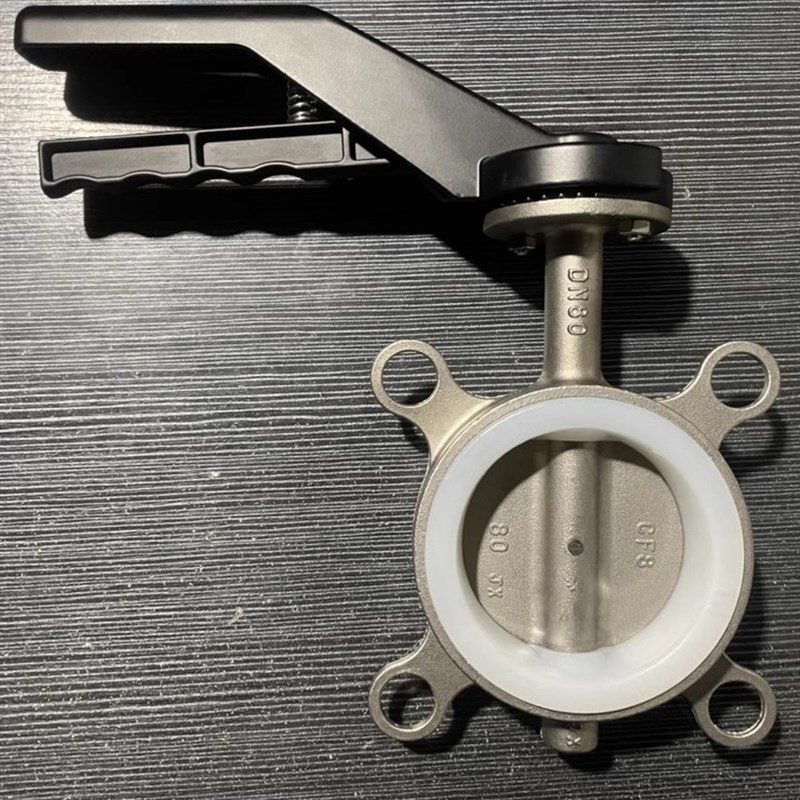 304不锈钢对夹蝶阀D71qX软密封手柄四氟蝶阀 鸭嘴手柄阀门DN50 10